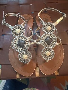 CL by Laundry Gold Beaded T-Strap Sandals